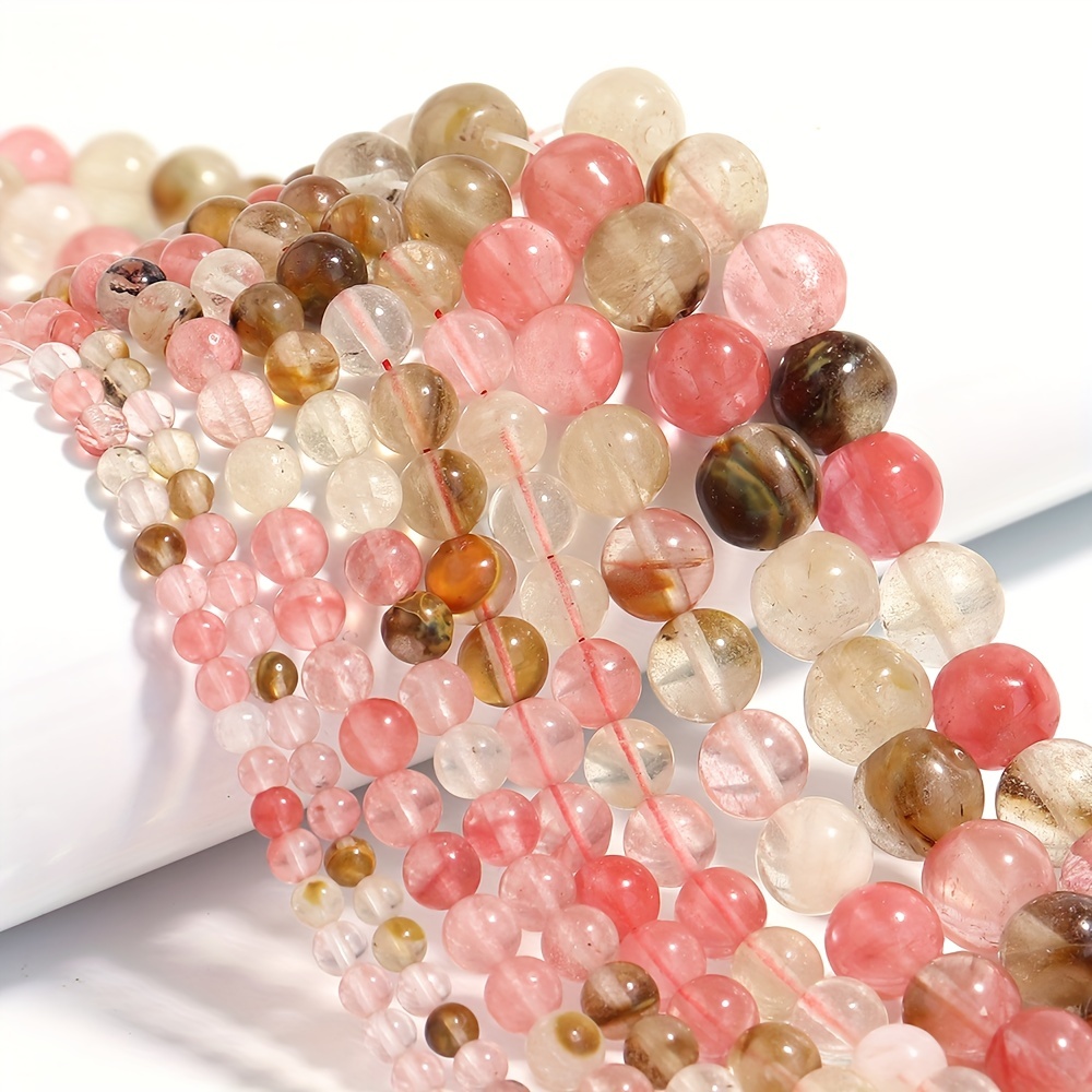 1 Strand Pink Watermelon Peel Stone Beads Round Loose Beads DIY Jewelry Making